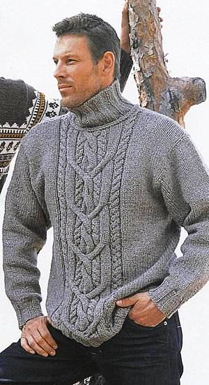 Мужской свитер с узором из кос. Вязание спицами