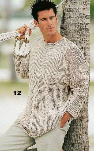 Мужской пуловер с узором косы